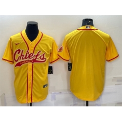 Men Kansas City Chiefs Blank Gold With Patch Cool Base Stitched Baseball Jersey