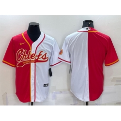 Men Kansas City Chiefs Blank Red White Split With Patch Cool Base Stitched Baseball Jersey