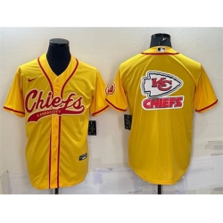 Men Kansas City Chiefs Gold Team Big Logo With Patch Cool Base Stitched Baseball Jersey