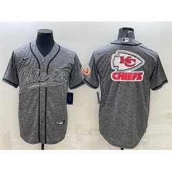 Men Kansas City Chiefs Grey Team Big Logo With Patch Cool Base Stitched Baseball Jersey