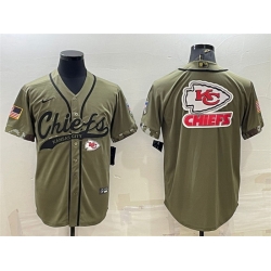 Men Kansas City Chiefs Olive Salute To Service Team Big Logo Cool Base Stitched Baseball Jersey