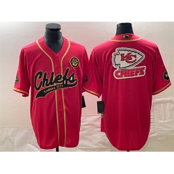 Men Kansas City Chiefs Red Gold Team Big Logo With Patch Cool Base Stitched Baseball Jersey
