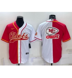 Men Kansas City Chiefs Red White Team Big Logo With Patch Cool Base Stitched Baseball Jersey