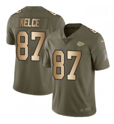 Men Nike Kansas City Chiefs 87 Travis Kelce Limited OliveGold 2017 Salute to Service NFL Jersey