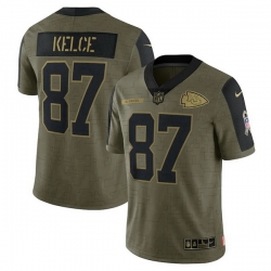 Men's Kansas City Chiefs Travis Kelce Nike Olive 2021 Salute To Service Limited Player Jersey
