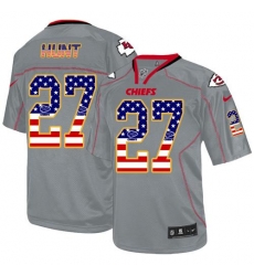 Nike Chiefs #27 Kareem Hunt Grey Mens Stitched NFL Elite USA Flag Fashion Jersey