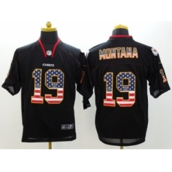 Nike Kansas City Chiefs 19 Joe Montana Black Elite USA Flag Fashion NFL Jersey