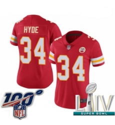 2020 Super Bowl LIV Women Kansas City Chiefs #34 Carlos Hyde Red Team Color Vapor Untouchable Limited Player Football Jersey