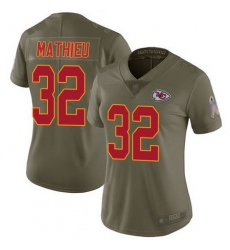 Chiefs 32 Tyrann Mathieu Olive Womens Stitched Football Limited 2017 Salute to Service Jersey