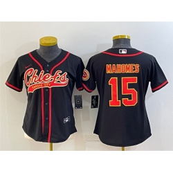 Women Kansas City Chiefs 15 Patrick Mahomes Black With Patch Cool Base Stitched Baseball Jersey