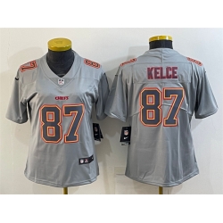 Women Kansas City Chiefs 87 Travis Kelce Grey Atmosphere Fashion Stitched Jersey
