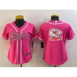 Women Kansas City Chiefs Pink Team Big Logo With Patch Cool Base Stitched Baseball Jersey
