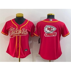 Women Kansas City Chiefs Red Team Big Logo With Patch Cool Base Stitched Baseball Jersey