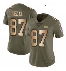 Womens Nike Kansas City Chiefs 87 Travis Kelce Limited OliveGold 2017 Salute to Service NFL Jersey