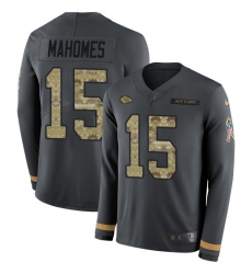 Nike Chiefs #15 Patrick Mahomes Anthracite Salute to Service Youth Long Sleeve Jersey