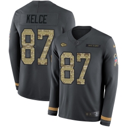 Nike Chiefs #87 Travis Kelce Anthracite Salute to Service Youth Long Sleeve Jersey