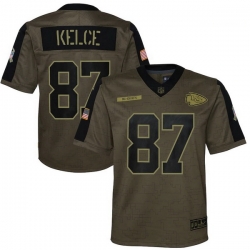 Youth Kansas City Chiefs Travis Kelce Nike Olive 2021 Salute To Service Game Jersey