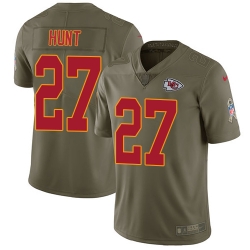Youth Nike Chiefs #27 Kareem Hunt Olive Stitched NFL Limited 2017 Salute to Service Jersey