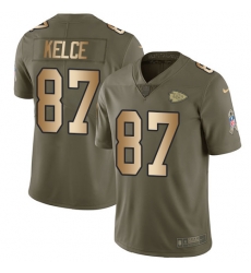 Youth Nike Chiefs #87 Travis Kelce Olive Gold Stitched NFL Limited 2017 Salute to Service Jersey