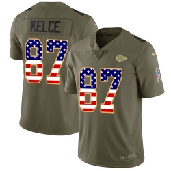 Youth Nike Chiefs #87 Travis Kelce Olive USA Flag Stitched NFL Limited 2017 Salute to Service Jersey