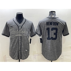 Men Las Vegas Raiders 13 Hunter Renfrow Grey With Patch Cool Base Stitched Baseball Jersey