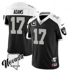 Men Las Vegas Raiders 17 Davante Adams Black White 2023 F U S E Nevada Silver Stat With 4 Star C Patch Stitched Football Jersey