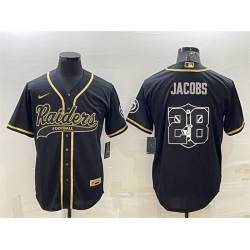 Men Las Vegas Raiders 28 Josh Jacobs Black Gold Team Big Logo With Patch Cool Base Stitched Baseball Jersey