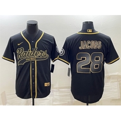 Men Las Vegas Raiders 28 Josh Jacobs Black Gold With Patch Cool Base Stitched Baseball Jersey