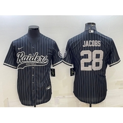 Men Las Vegas Raiders 28 Josh Jacobs Black With Patch Cool Base Stitched Baseball Jersey