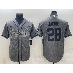 Men Las Vegas Raiders 28 Josh Jacobs Grey With Patch Cool Base Stitched Baseball Jersey