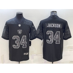 Men Las Vegas Raiders 34 Bo Jackson Black Reflective Limited Stitched Football Jersey