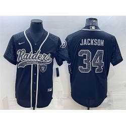 Men Las Vegas Raiders 34 Bo Jackson Black Reflective With Patch Cool Base Stitched Baseball Jersey