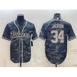 Men Las Vegas Raiders 34 Bo Jackson Grey Camo With Patch Cool Base Stitched Baseball Jersey
