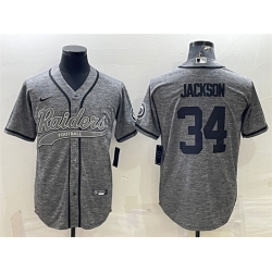 Men Las Vegas Raiders 34 Bo Jackson Grey With Patch Cool Base Stitched Baseball Jersey