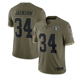 Men Las Vegas Raiders 34 Bo Jackson Olive 2022 Salute To Service Limited Stitched Jersey