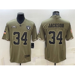 Men Las Vegas Raiders 34 Bo Jackson Olive 2022 Salute To Service Limited Stitched Jersey