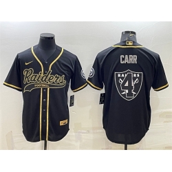 Men Las Vegas Raiders 4 Derek Carr Black Gold Team Big Logo With Patch Cool Base Stitched Baseball Jersey