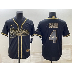 Men Las Vegas Raiders 4 Derek Carr Black Gold With Patch Cool Base Stitched Baseball Jersey