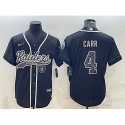 Men Las Vegas Raiders 4 Derek Carr Black Reflective With Patch Cool Base Stitched Baseball Jersey