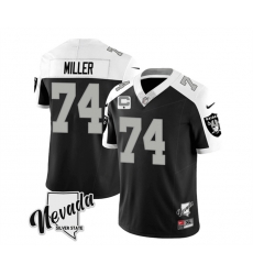 Men Las Vegas Raiders 74 Kolton Miller Black White 2023 F U S E Nevada Silver Stat With 1 Star C Patch Stitched Football Jersey