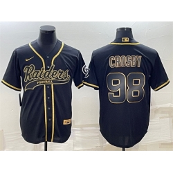 Men Las Vegas Raiders 98 Maxx Crosby Black Gold With Patch Cool Base Stitched Baseball Jersey