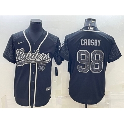 Men Las Vegas Raiders 98 Maxx Crosby Black Reflective With Patch Cool Base Stitched Baseball Jersey