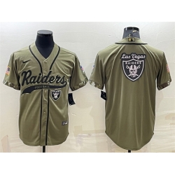 Men Las Vegas Raiders Olive Salute To Service Team Big Logo Cool Base Stitched Baseball Jersey