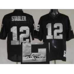 Oakland Raiders 12 Ken Stabler Black Throwback M&N Signed NFL Jerseys