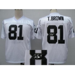 Oakland Raiders 81 T.Brown White Throwback M&N Signed NFL Jerseys