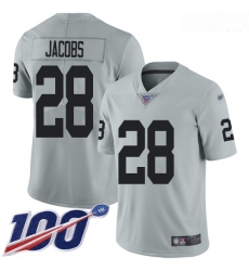 Raiders 28 Josh Jacobs Silver Men Stitched Football Limited Inverted Legend 100th Season Jersey
