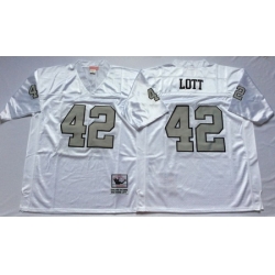 Raiders 42 Ronnie Lott White Silver Number Throwback Jersey