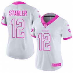 Nike Raiders #12 Kenny Stabler White Pink Womens Stitched NFL Limited Rush Fashion Jersey
