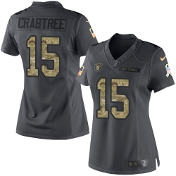 Nike Raiders #15 Michael Crabtree Black Womens Stitched NFL Limited 2016 Salute to Service Jersey
