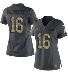 Nike Raiders #16 Jim Plunkett Black Womens Stitched NFL Limited 2016 Salute to Service Jersey